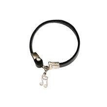 Load image into Gallery viewer, a-black-leather-silver-note-pendant-bracelet-heartbeat-jewellery-london.jpg