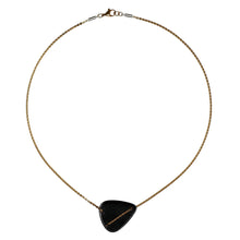 Load image into Gallery viewer, black-guitar-pick-on-a-gold-chain-necklace-heartbeat-jewellery-london-collection.jpg