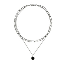 Load image into Gallery viewer, double-chain-vinyl-pendant-silver-necklace-by-vanessa-sukowski-collection.jpg
