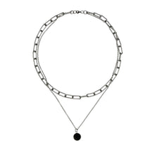 Load image into Gallery viewer, double-chain-vinyl-pendant-silver-necklace-by-vanessa-sukowski-collection.jpg
