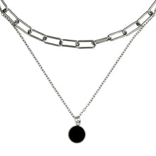 Load image into Gallery viewer, double-silver-chain-black-pendand-necklace.jpg
