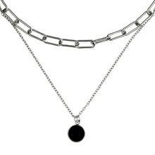 Load image into Gallery viewer, double-silver-chain-black-pendand-necklace.jpg