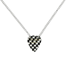 Load image into Gallery viewer, miracle-necklace-checkered-guitar-pick-on-a-silver-chain-heartbeat-london.jpg