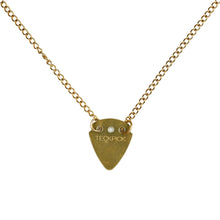 Load image into Gallery viewer, miracle-necklace-gold-guitar-pick-on-a-gold-chain-heartbeat-london.jpg