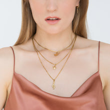 Load image into Gallery viewer, multiple-layer-gold-music-necklace-on-a-light-skin-model