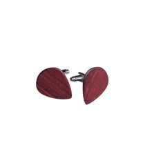 Load image into Gallery viewer, red-wood-guitar-pick-silver-cufflinks-by-heartbeat-london.jpg