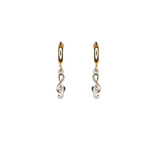 Load image into Gallery viewer, golden-brown-music-key-on-the-hoop-earrings

