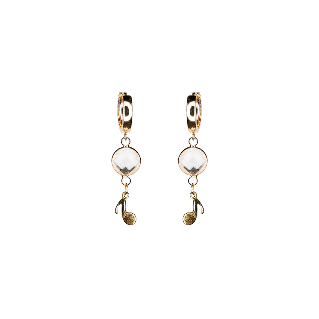golden eye crystal and music note pendant earrings