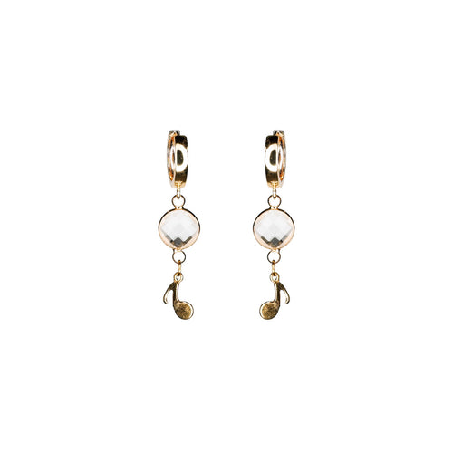 golden eye crystal and music note pendant earrings