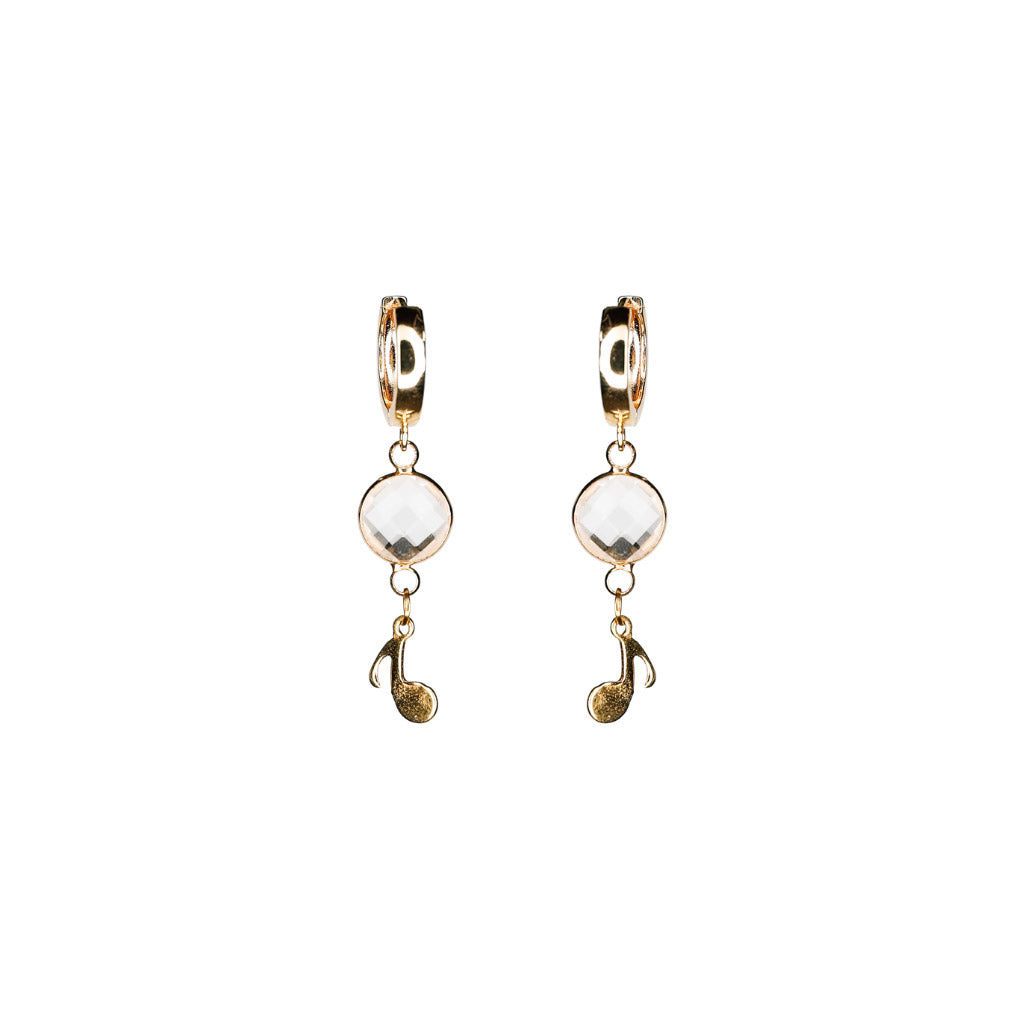 golden eye crystal and music note pendant earrings