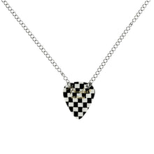Load image into Gallery viewer, miracle-necklace-checkered-guitar-pick-on-a-silver-chain-heartbeat-london.jpg

