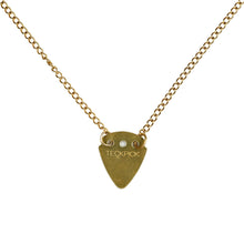 Load image into Gallery viewer, miracle-necklace-gold-guitar-pick-on-a-gold-chain-heartbeat-london.jpg
