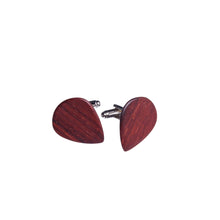 Load image into Gallery viewer, red-wood-guitar-pick-silver-cufflinks-by-heartbeat-london.jpg
